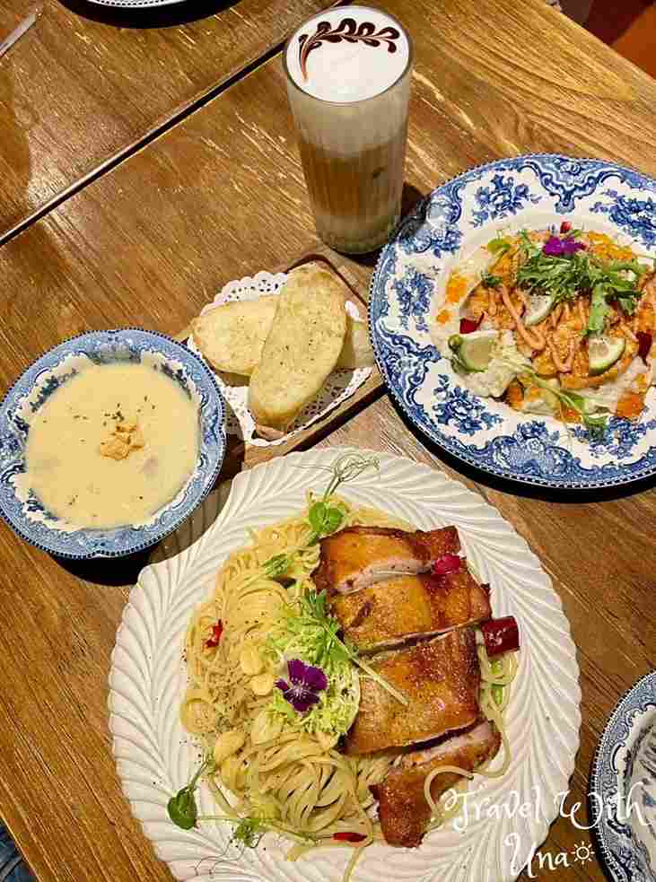 今鶴義式餐酒館 JINHER 竹北店 法式清炒炙烤雞腿義大利麵加濃湯麵包套餐